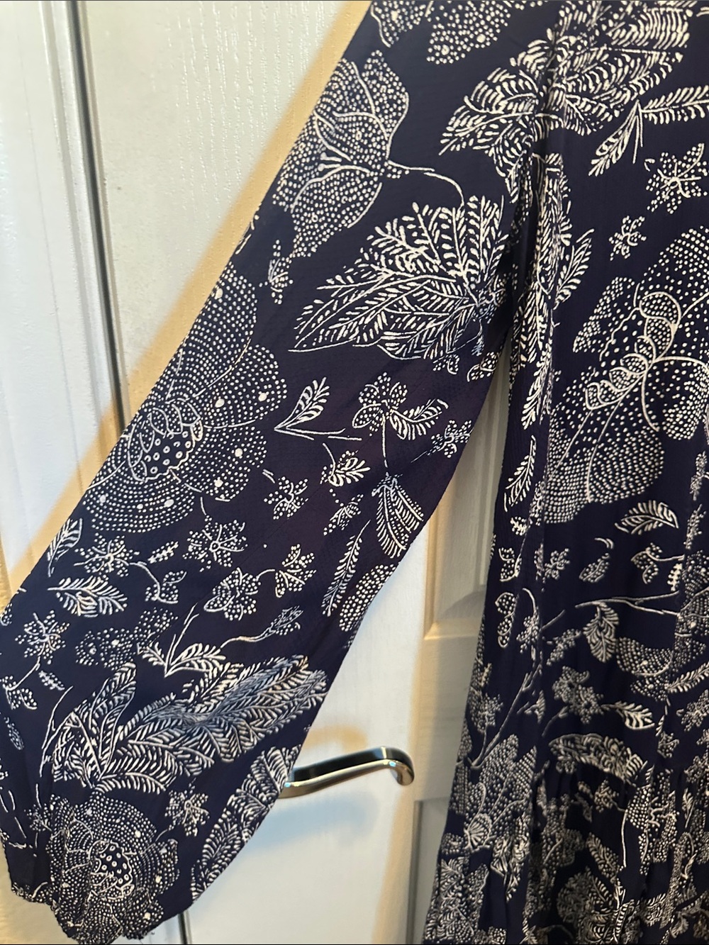 Anthropologie Navy with White Botanical Print Long Sleeve Dress Size XL - Picture 3 of 9